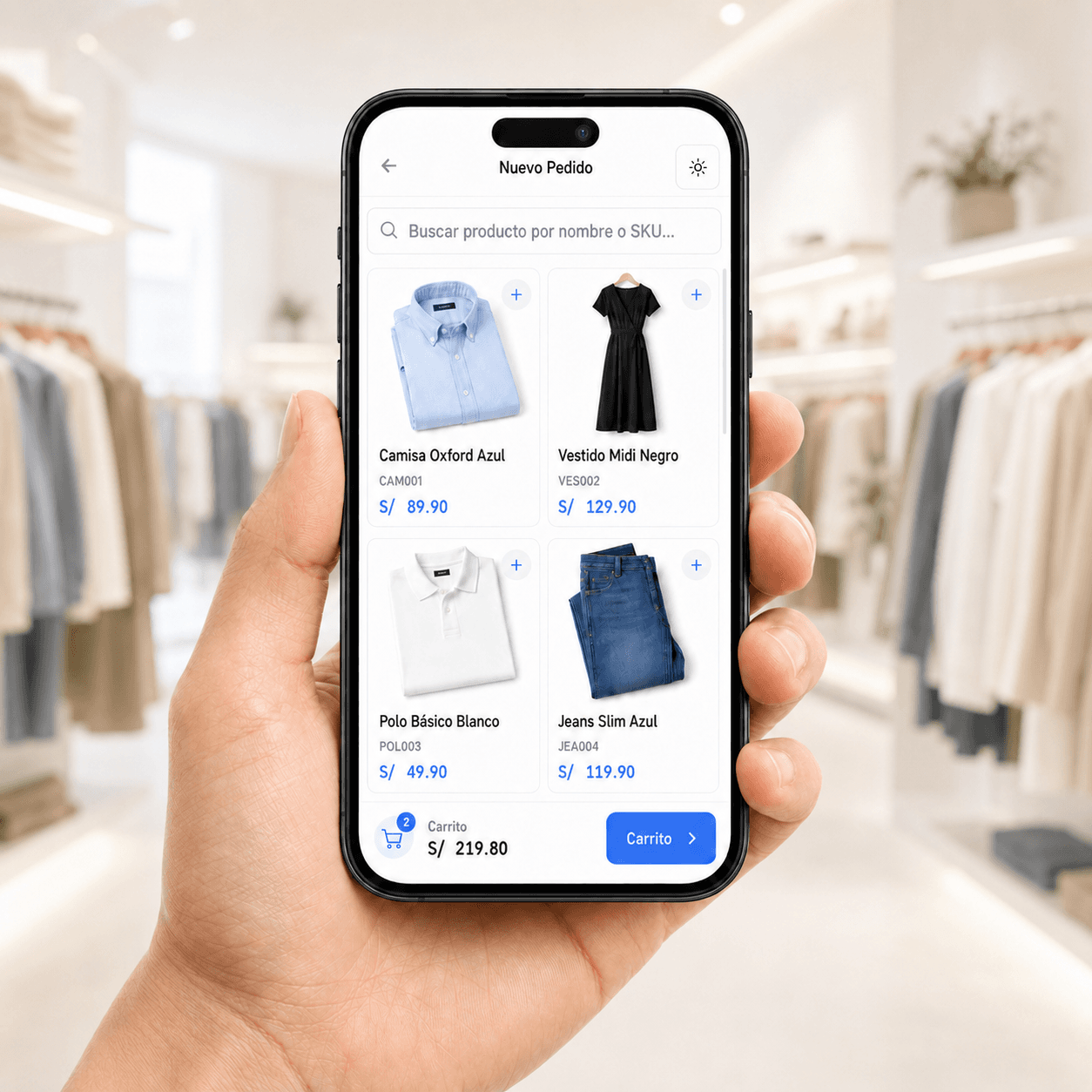 Ayni POS abierto desde el celular, mostrando un pedido con varios productos